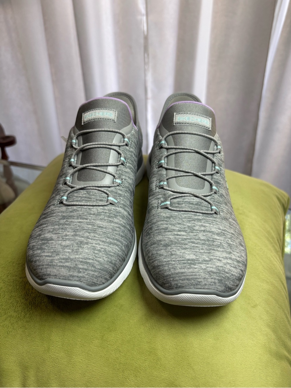 Skechers Gray Knit Slip-On Sneakers with Purple Interior